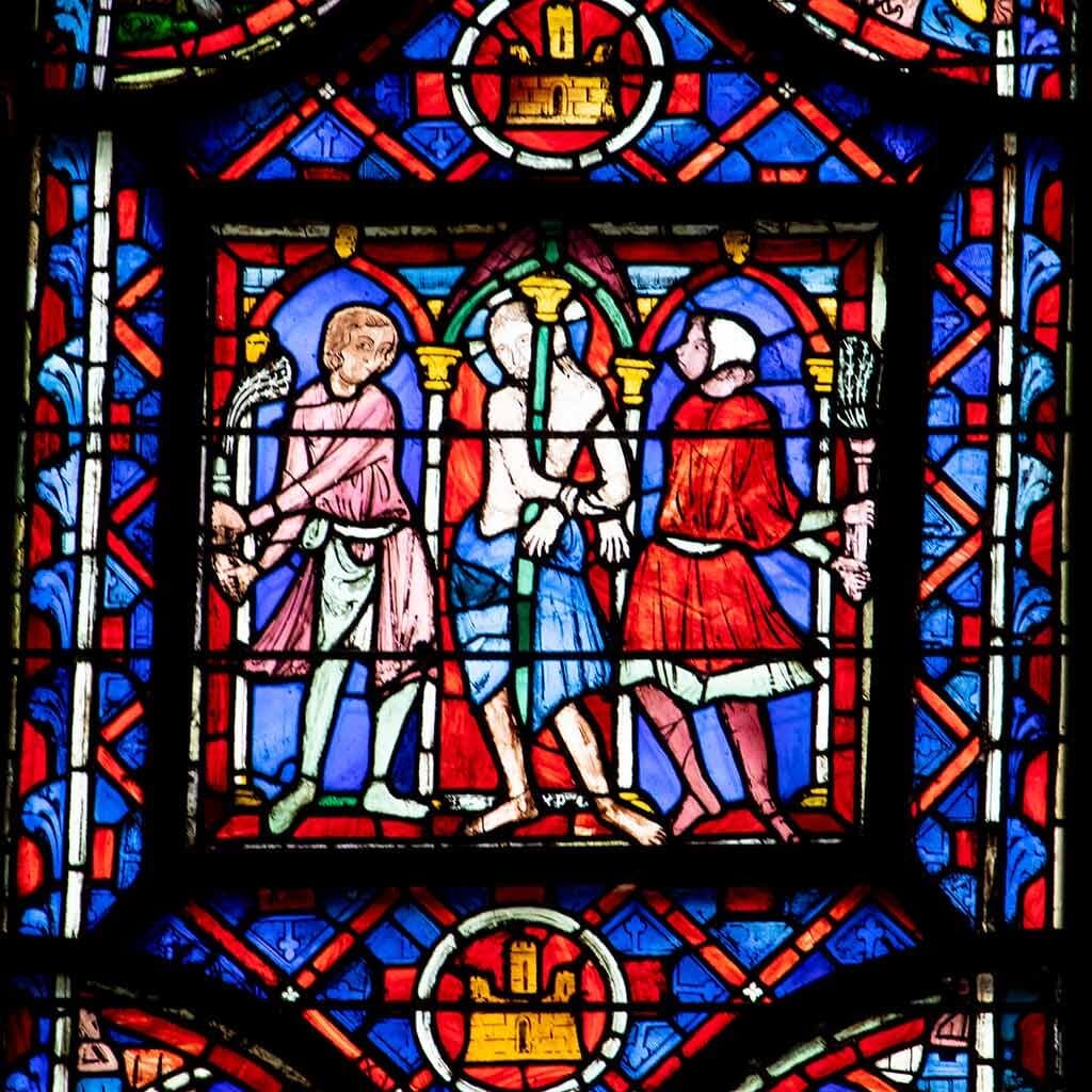 Image of a stained glass window in Sainte Chapelle Paris